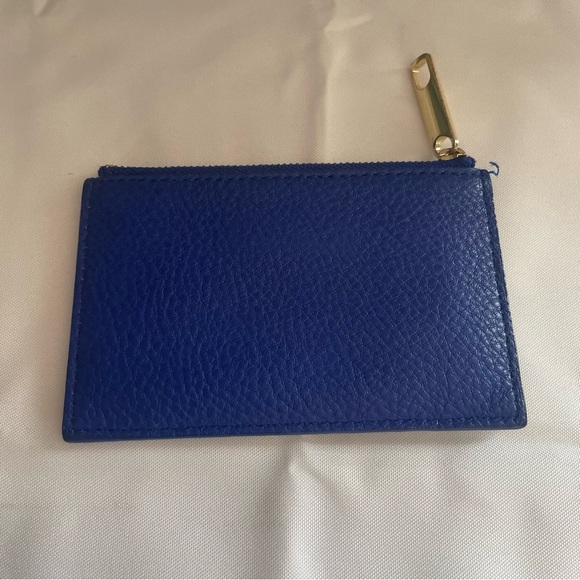 Talbot's Two Toned Blue Leather Card Case Zip Wallet Pouch Front Pocket - Picture 2 of 7